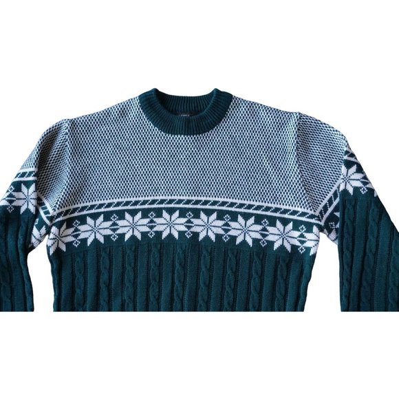 Vintage JcPenney Sweater Pullover Green White Cableknit Mens Unisex Size Large L - Picture 2 of 5